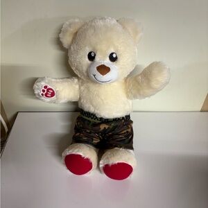 Build A Bear White Bear With Red On The Bottom Of The Feet Wearing Camo boxers